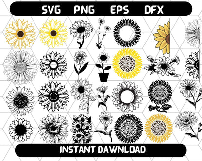 Sunflower SVG - Sunflower SVG Bundle - Cricut, Half, Silhouette 