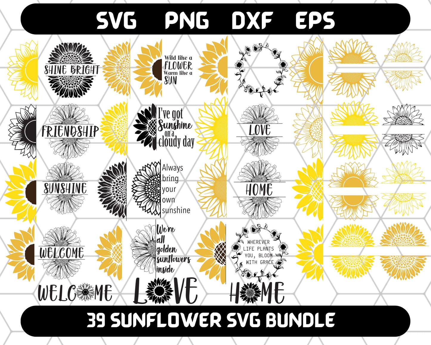 Sunflower SVG - Sunflower SVG Bundle - Cricut, Half, Silhouette 