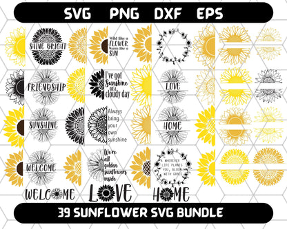 Sunflower SVG - Sunflower SVG Bundle - Cricut, Half, Silhouette 