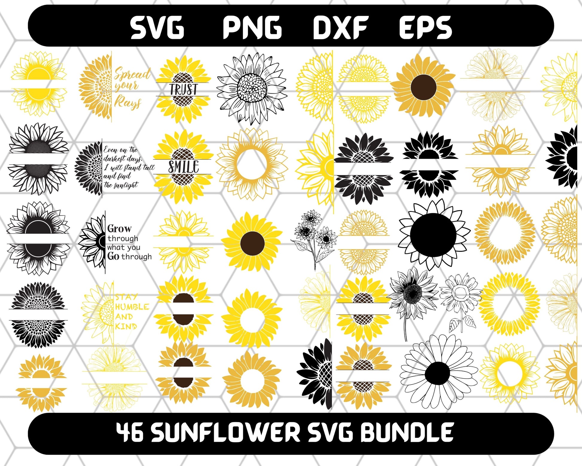 Sunflower SVG - Sunflower SVG Bundle - Cricut, Half, Silhouette 