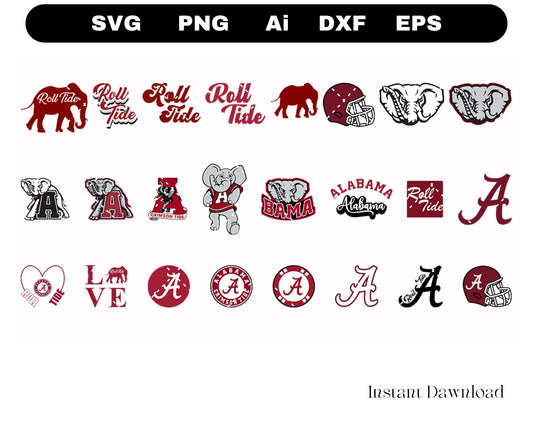 Alabama SVG Bundle Collection - Alabama Football Svg - Alabama State Svg 