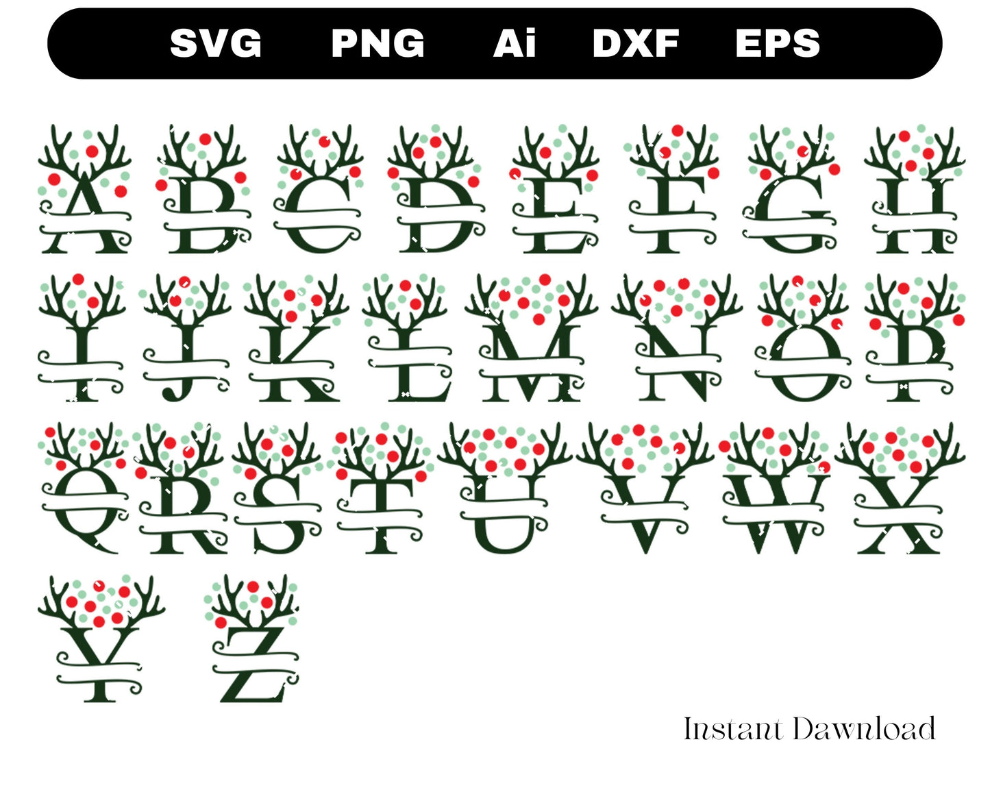 Split Christmas Alphabet Svg Bundle Christmas Svg Cut Files 26 Christmas Capital Letters Files for Cricut & Silhouette 