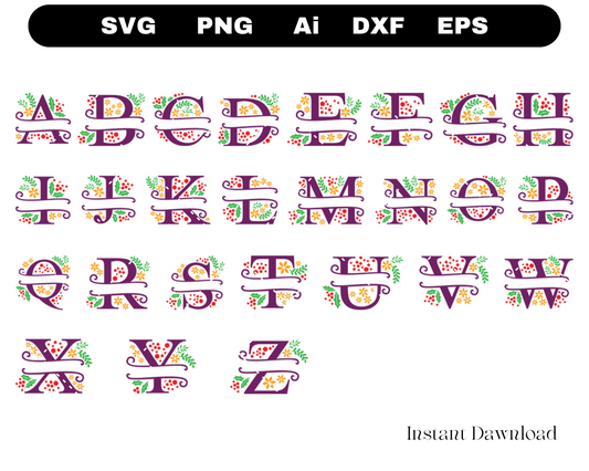 Christmas Split Alphabet SVG, Christmas Monogram Svg, Christmas Svg Cut Files, 26 Christmas Capital Letters, Files for Cricut & Silhouette 