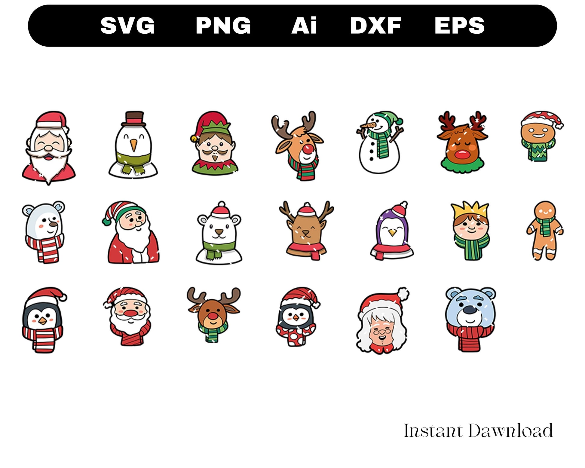 Christmas character svg cut files, Winter reindeer and snowman for silhouette or cricut 