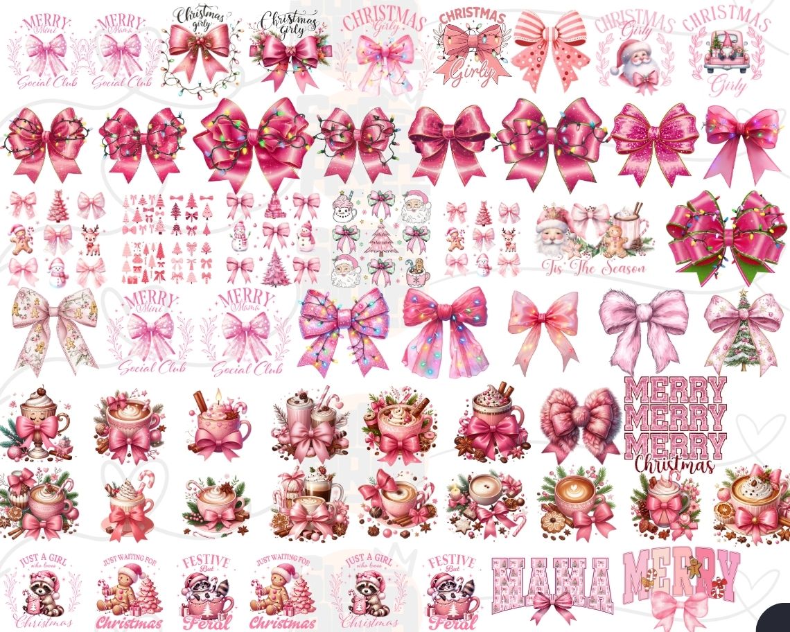 Coquette Pink Christmas Png, Pink Christmas Coquette Bow PNG, Pink Bow Christmas Sublimation Design, Girly Christmas Bow, Digital Download