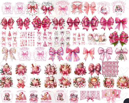 Coquette Pink Christmas Png, Pink Christmas Coquette Bow PNG, Pink Bow Christmas Sublimation Design, Girly Christmas Bow, Digital Download