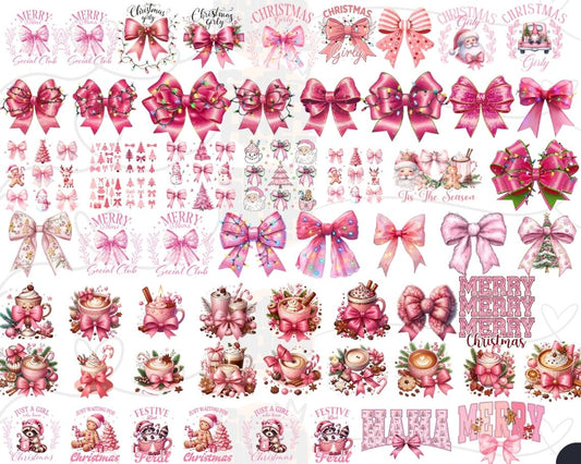 Coquette Pink Christmas Png, Pink Christmas Coquette Bow PNG, Pink Bow Christmas Sublimation Design, Girly Christmas Bow, Digital Download