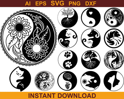 Yin and Yang SVG Files Bundle|Yin-Yang Cut Files|Yin and Yang Vector Files | Yin and Yang Silhouette | Yin and Yang Clip Art | CnC Files 