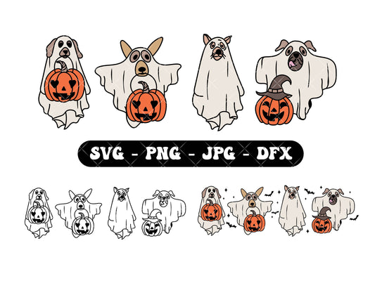 Ghost Dog Retro Spooky Season Svg, Ghost Dog Halloween Svg, Dog Halloween Svg, Love Dog Svg, Funny Halloween ,Ghost Dogs Designs for Cricut 